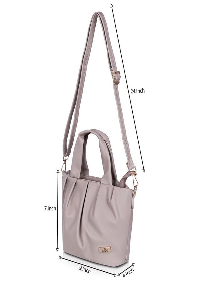 Catchy Nude Beige Sling Bag Crossbody - Pleated Shoulder Bag for Women (MAN51BEI) - Image 5